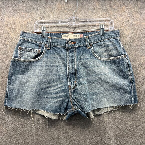 Levi's 569 Jeans Shorts Mens 34 Blue Denim Washed Straight Vintage Jorts Bermuda - Picture 1 of 13